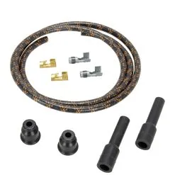Lowbrow Customs 8mm Cloth Straight Spark Plug Wire Sets - Black With Orange Tracers