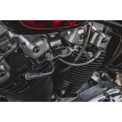 Lowbrow Customs 7mm Cloth 90 Degree Spark Plug Wire Sets - Black W/ Red Tracers -Motorcycle Chain Sales Shop 010602 LowbrowCustoms7mmSolidCoreCloth90DegreeSparkPlugWireSets BlackwithRedTracers web1